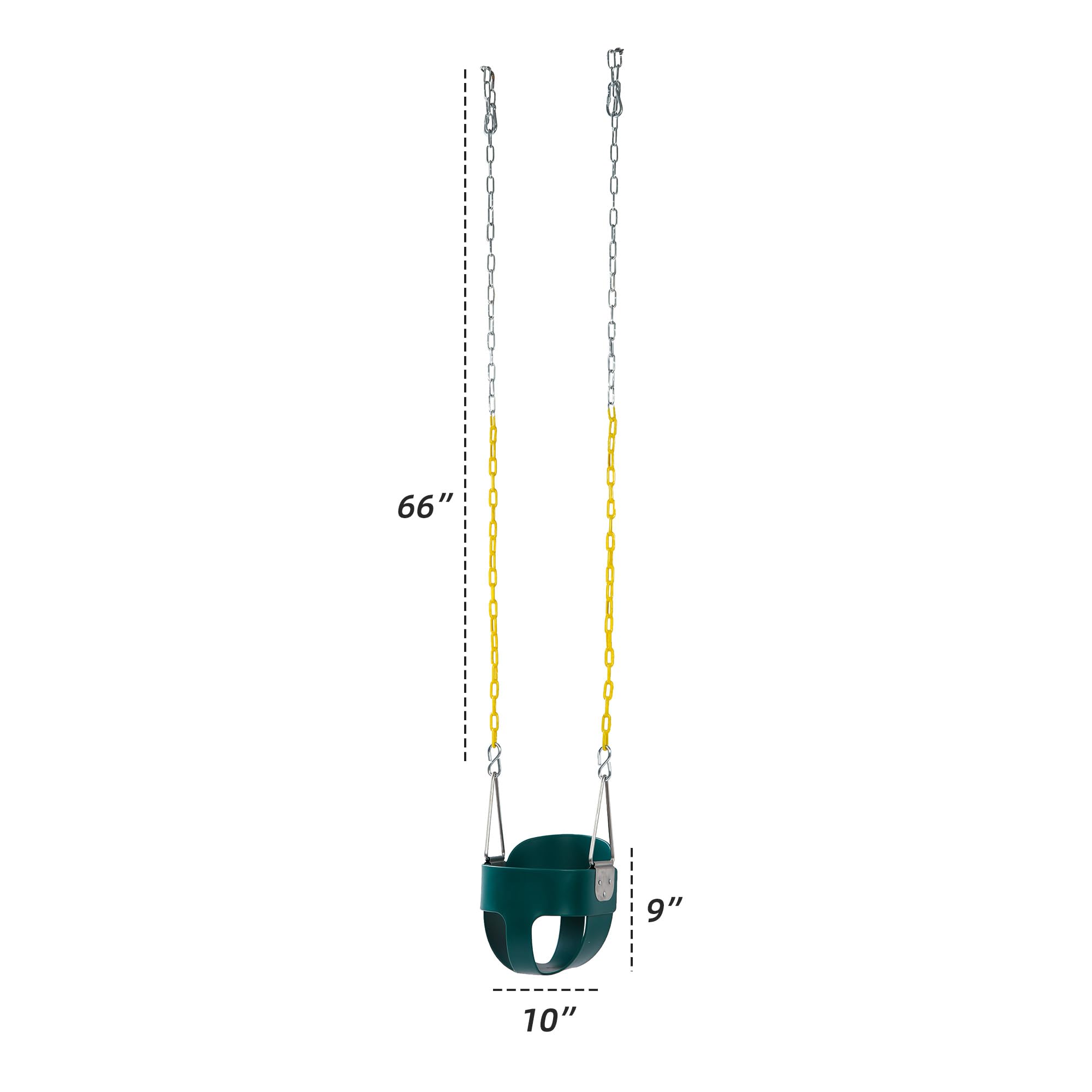 Outdoor toddler swing with yellow coated chains