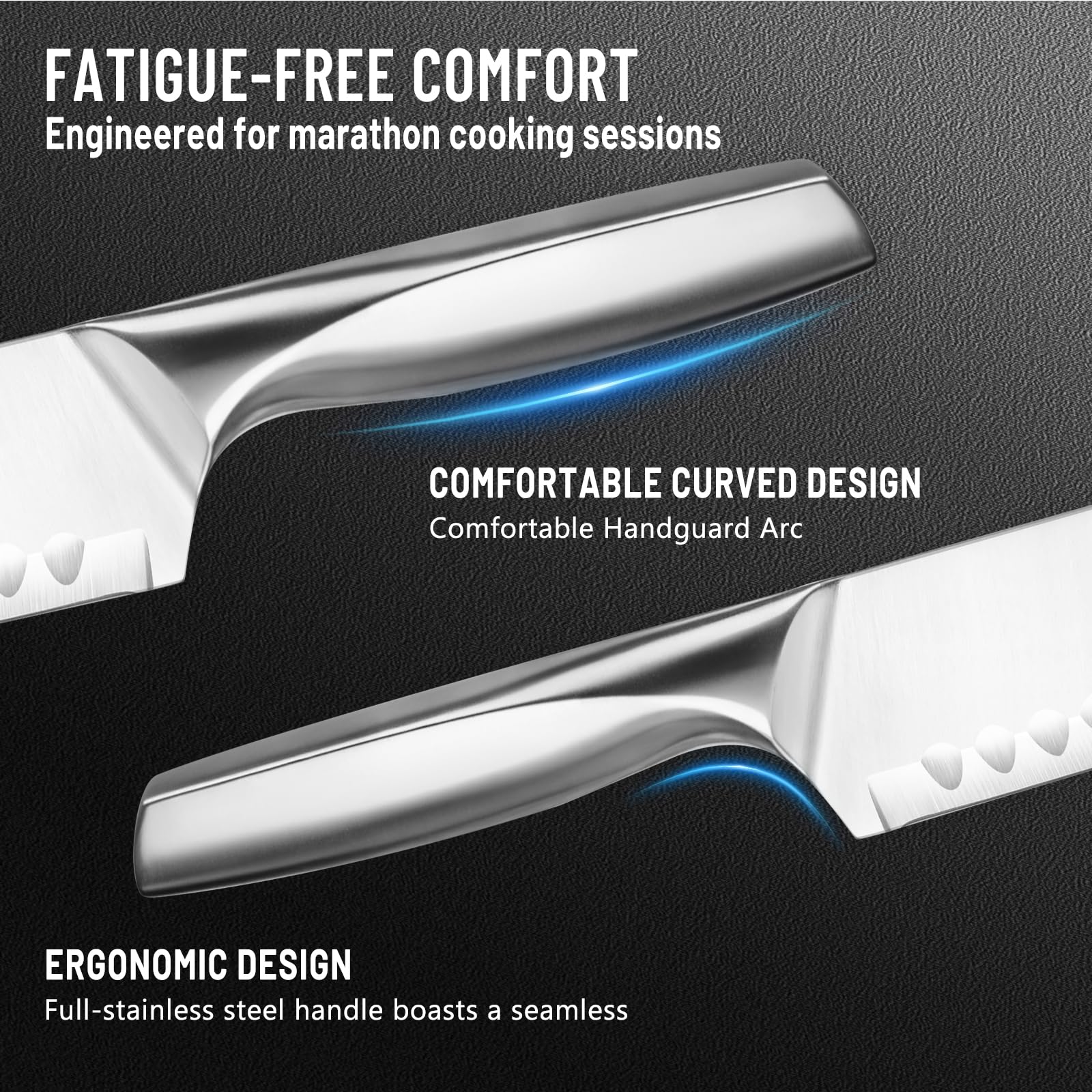 High-carbon German steel Santoku knife blade close up