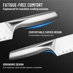 High-carbon German steel Santoku knife blade close up