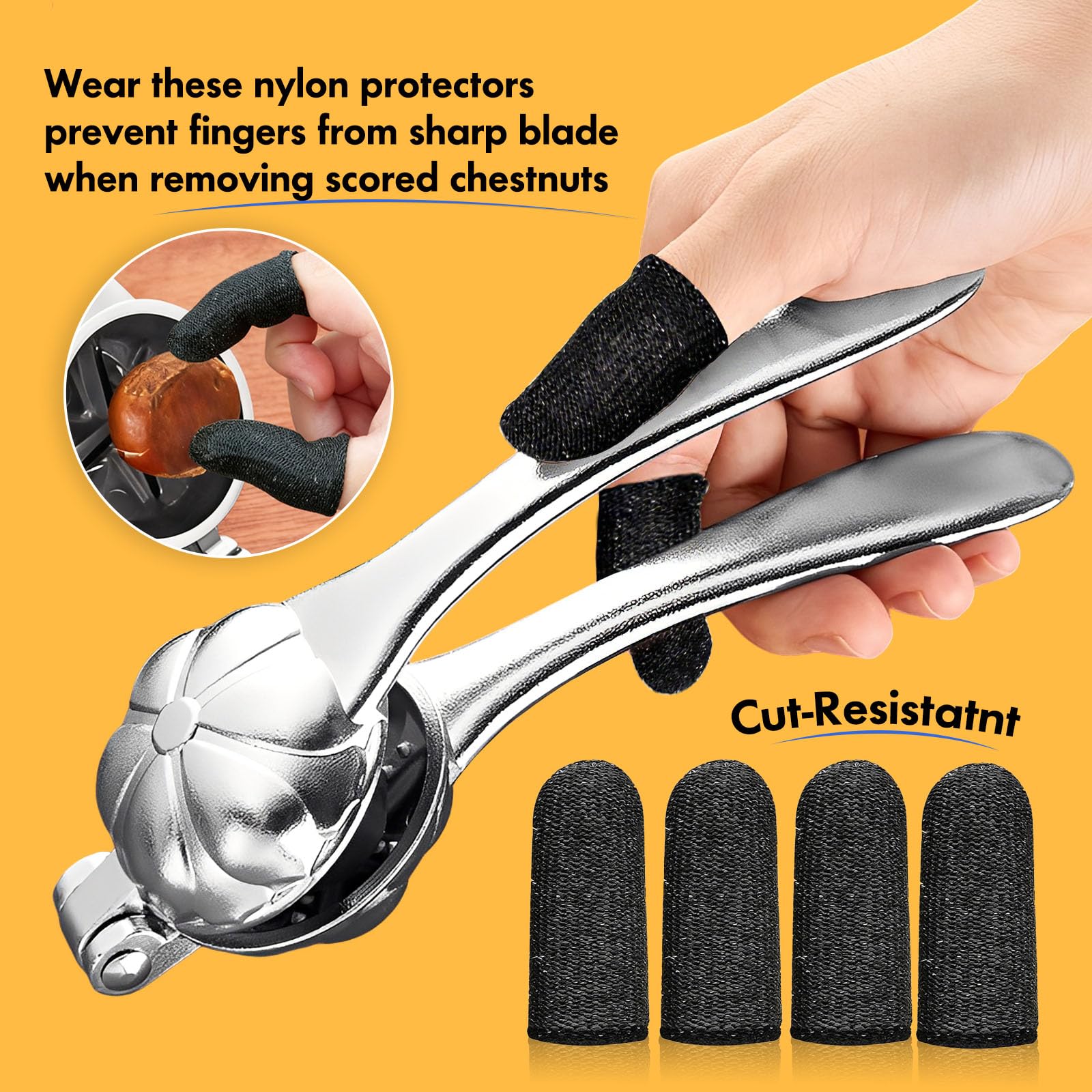 Aluminum alloy handle paired with serrated blade for durable chestnut opening