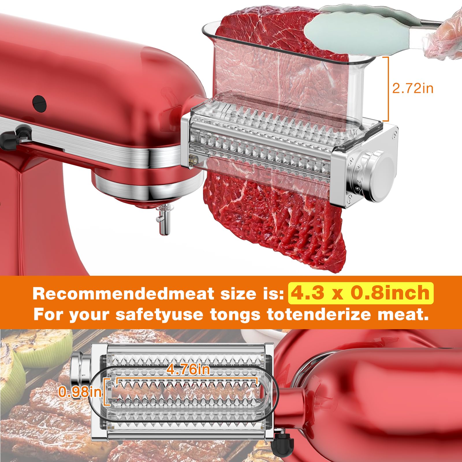 Front-port installation for stand mixer meat tenderizer