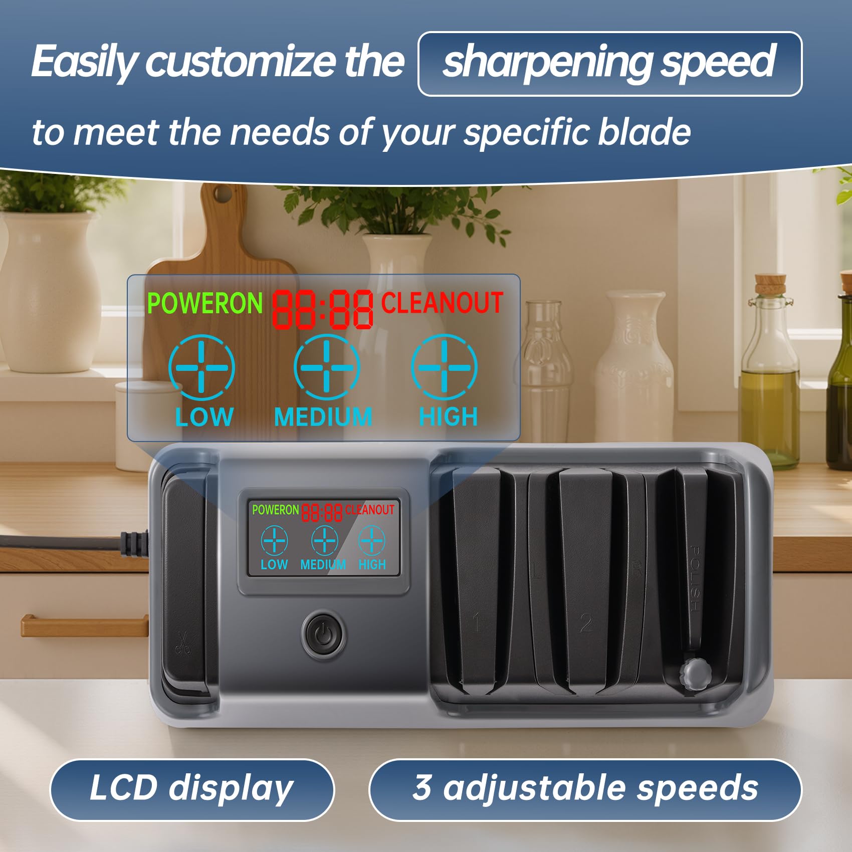 LCD speed control panel showing Low Medium High