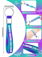 Purple and teal silicone keychains six styles with ribbon and heart