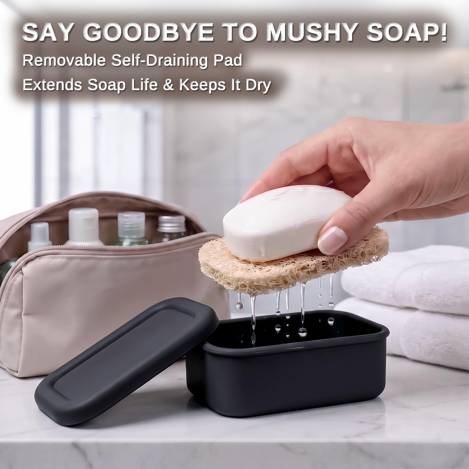 Black HighHerz silicone travel soap case with secure lid