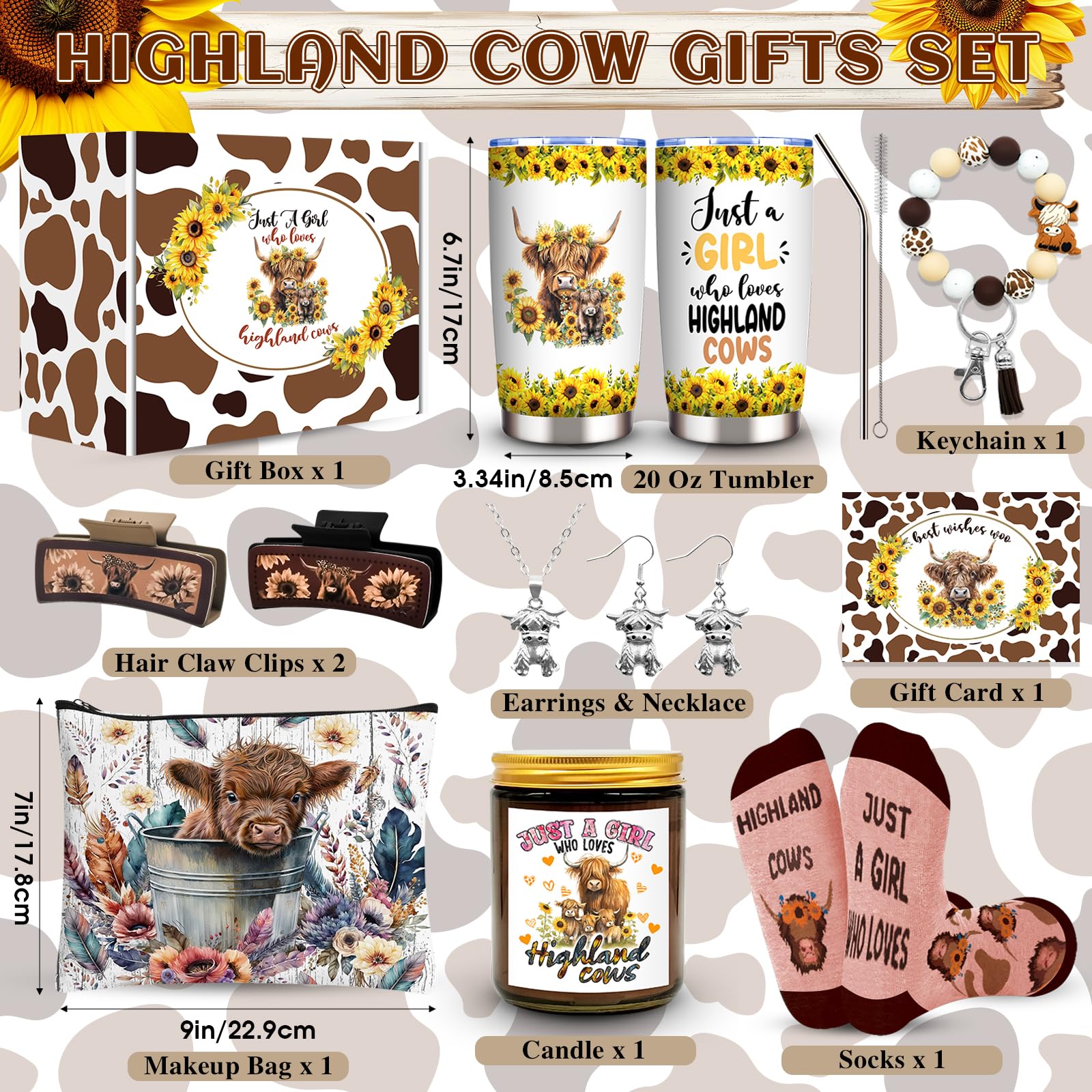 20 Oz Highland Cow tumbler with double-wall insulation and sunflower design