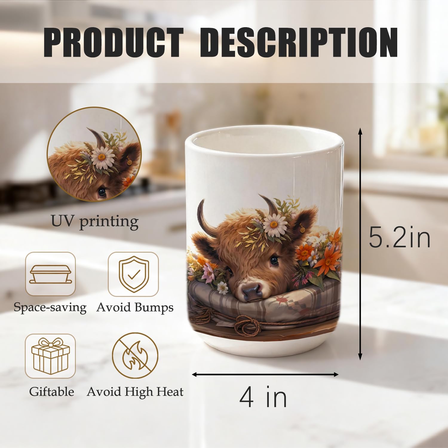 Highland cow decorative ceramic utensil holder for countertops
