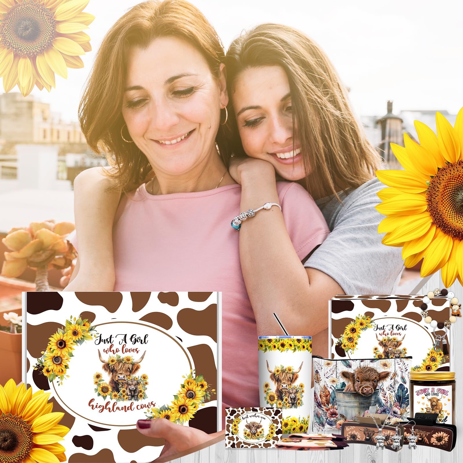 Gift card and rustic sunflower accented cow-print packaging
