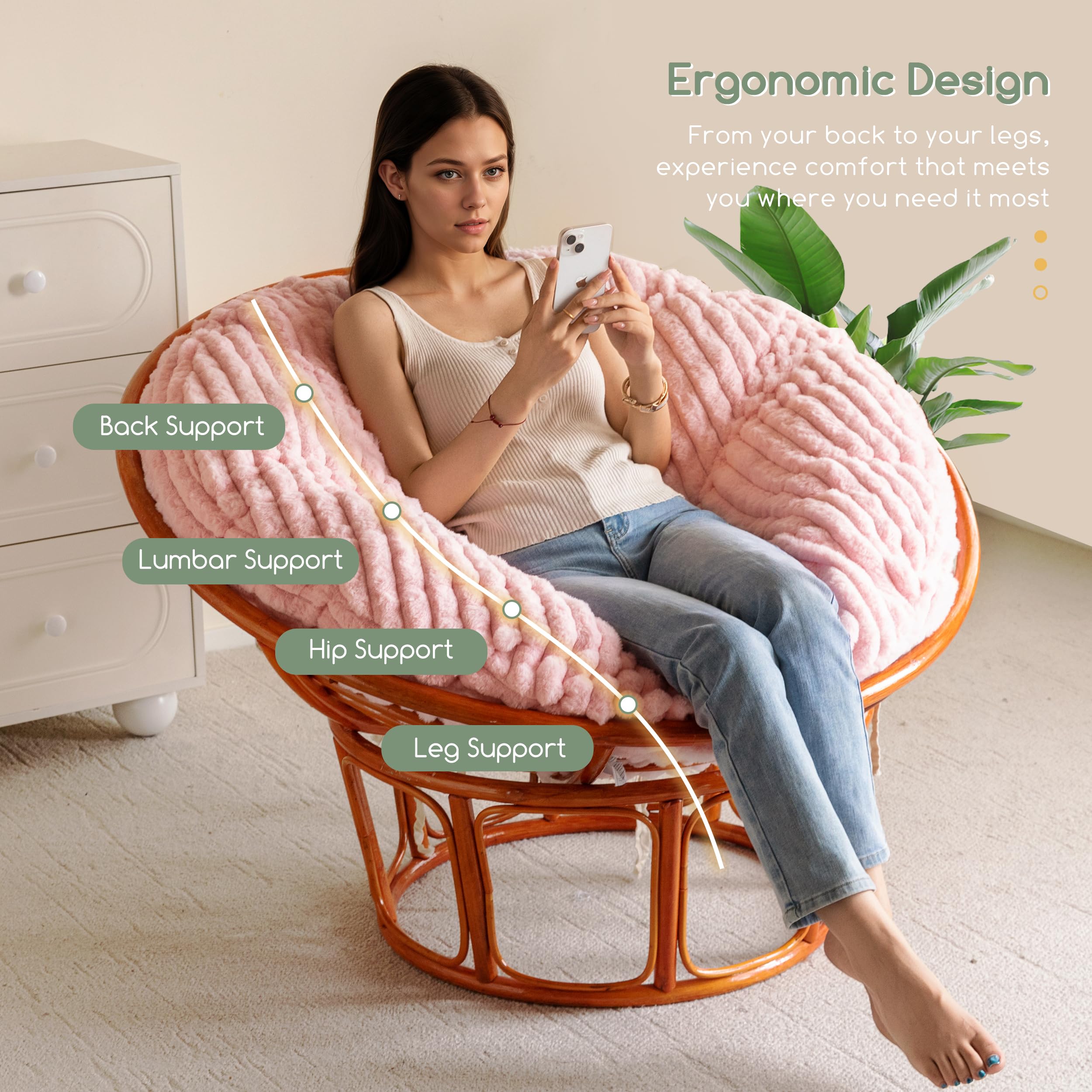 Shredded foam interior with high-density base Papasan cushion