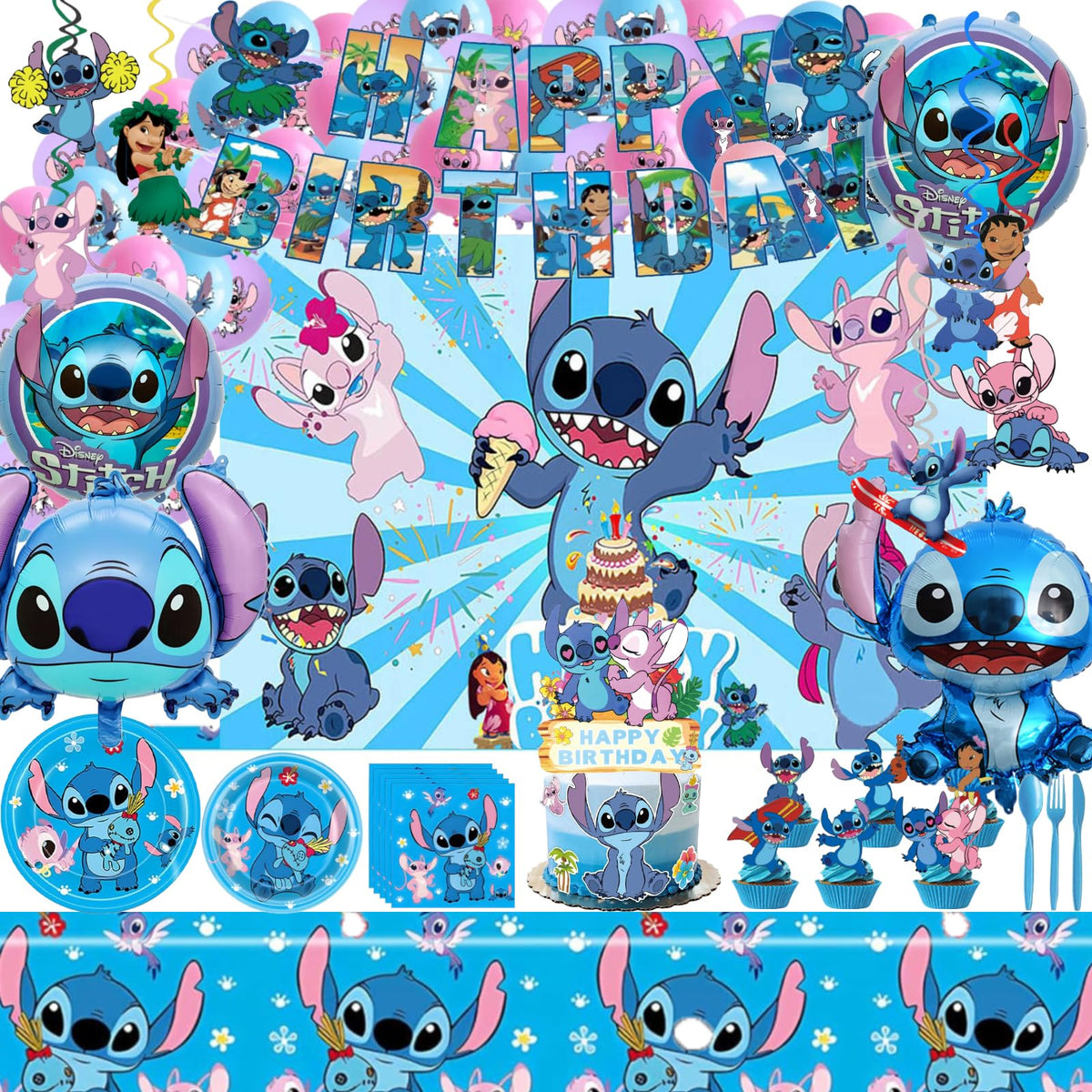 Higyther Stitch birthday party set banner
