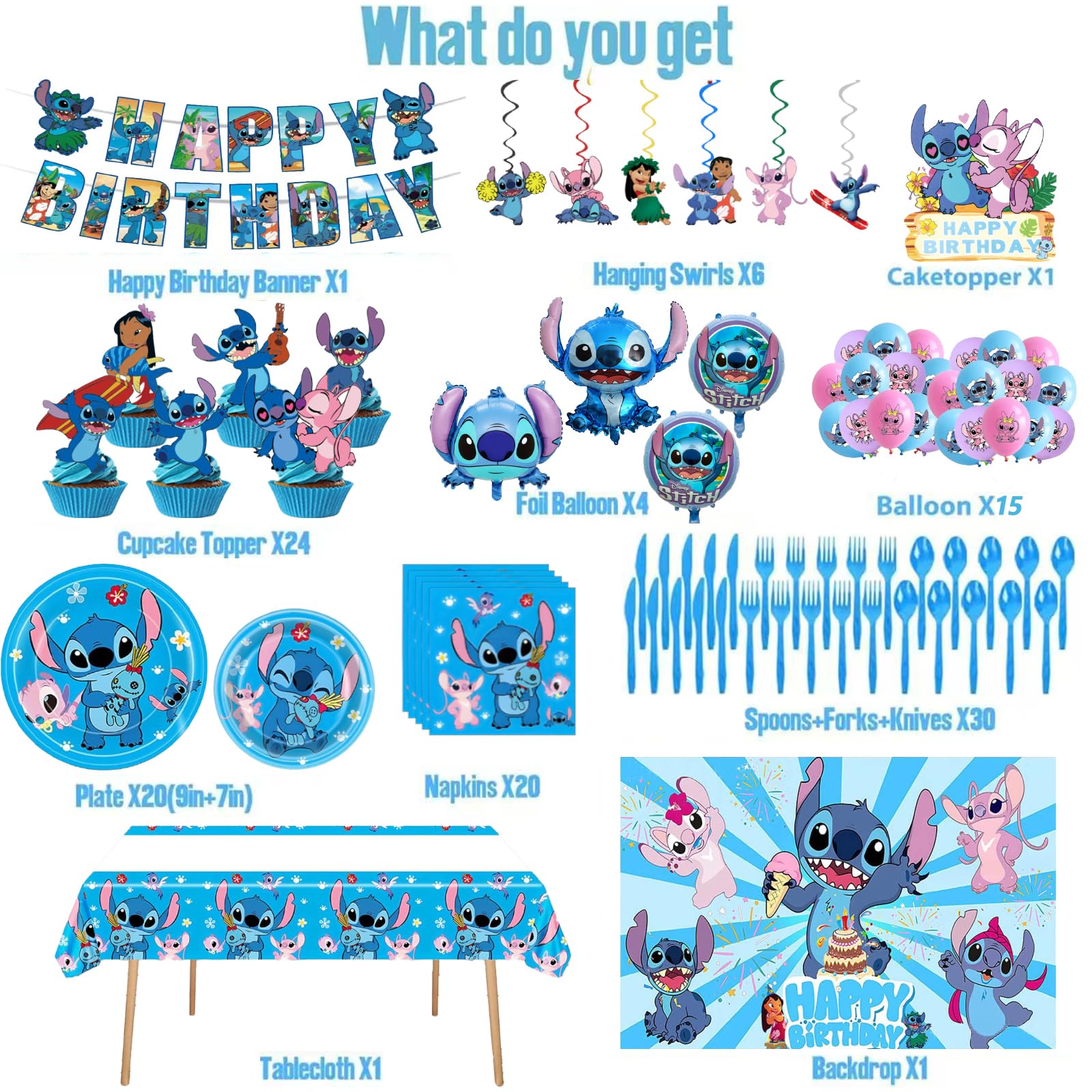 Stitch birthday party set balloons and props