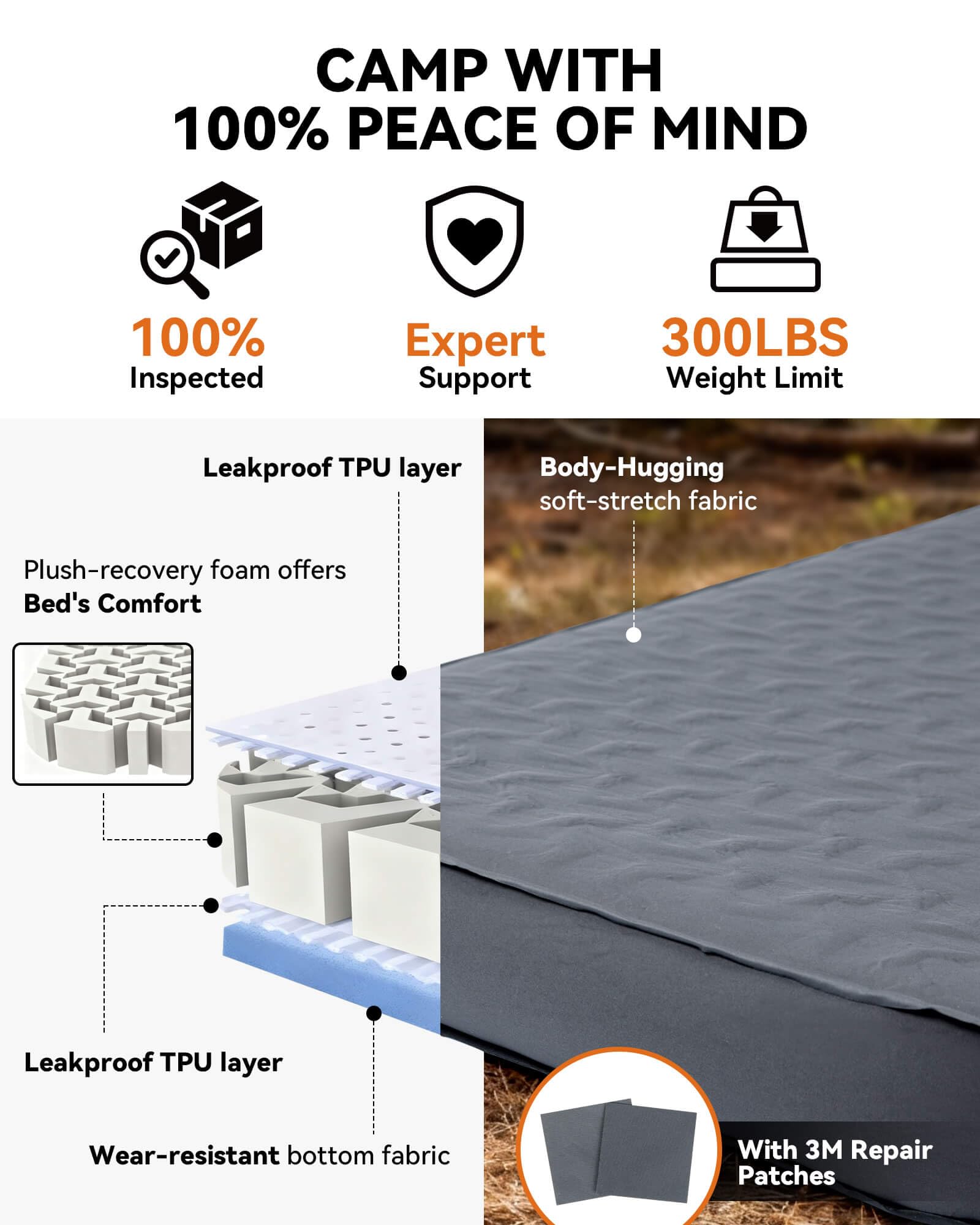 Hikenture camping air mattress with 4 inch foam