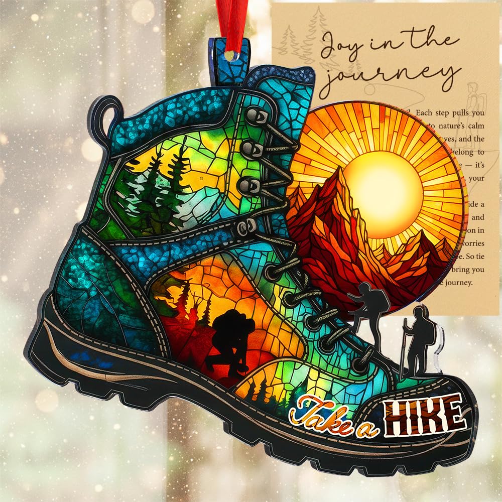 Hiking design ornament ready to gift packaging
