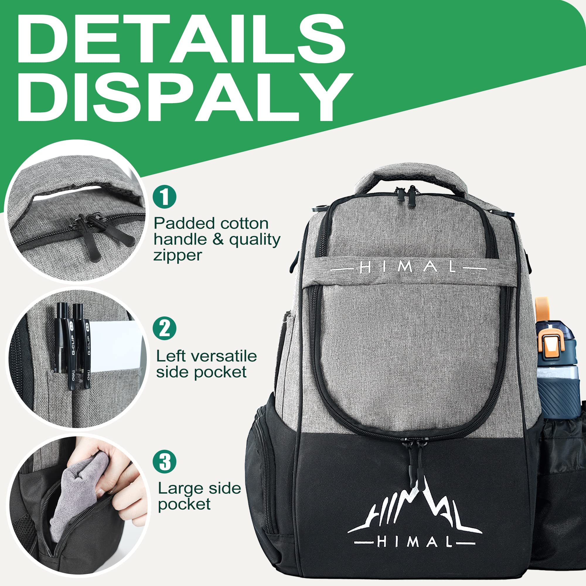 HIMAL Disc Golf Bag upper compartment for gear and clothing