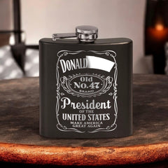Laser etched design on Old No. 47 hip flask