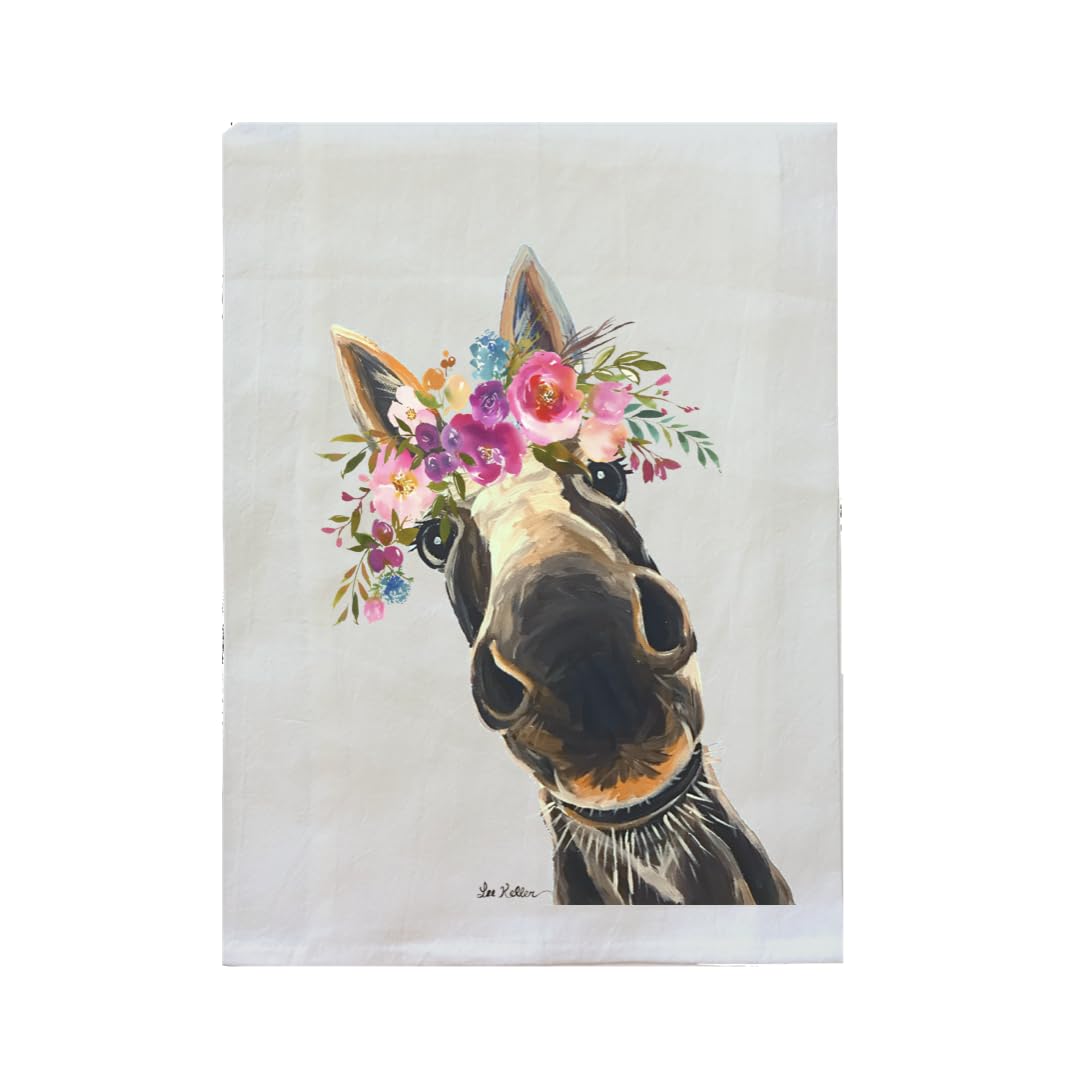Hippie Hound Studios Donkey Tea Towel flower crown flour sack