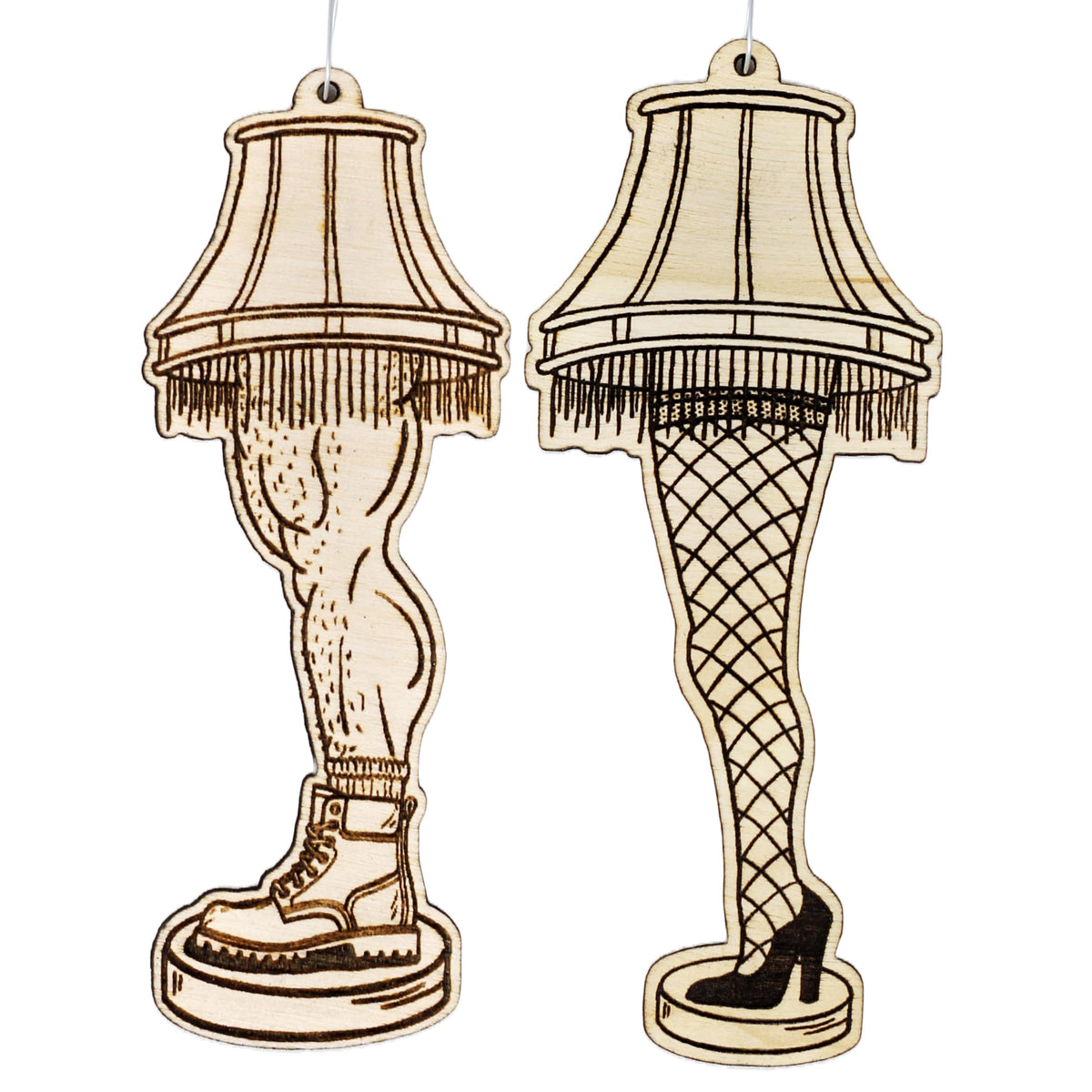 His and Hers Leg Lamps ornament set birch wood two pieces