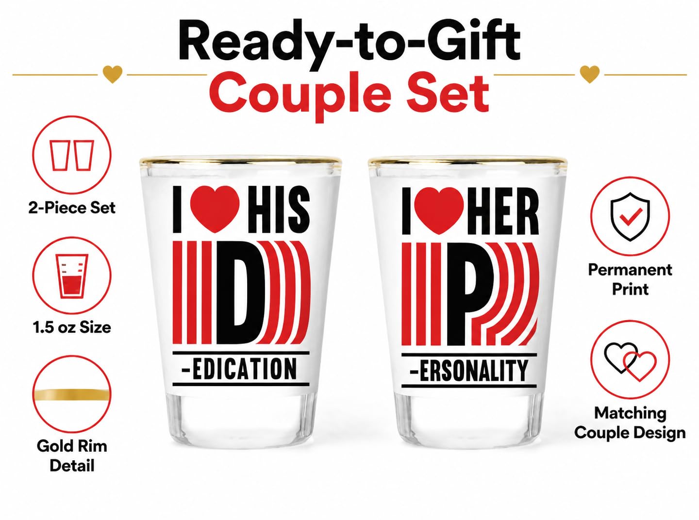 Two 1.5 oz capacity shot glasses for tequila and vodka