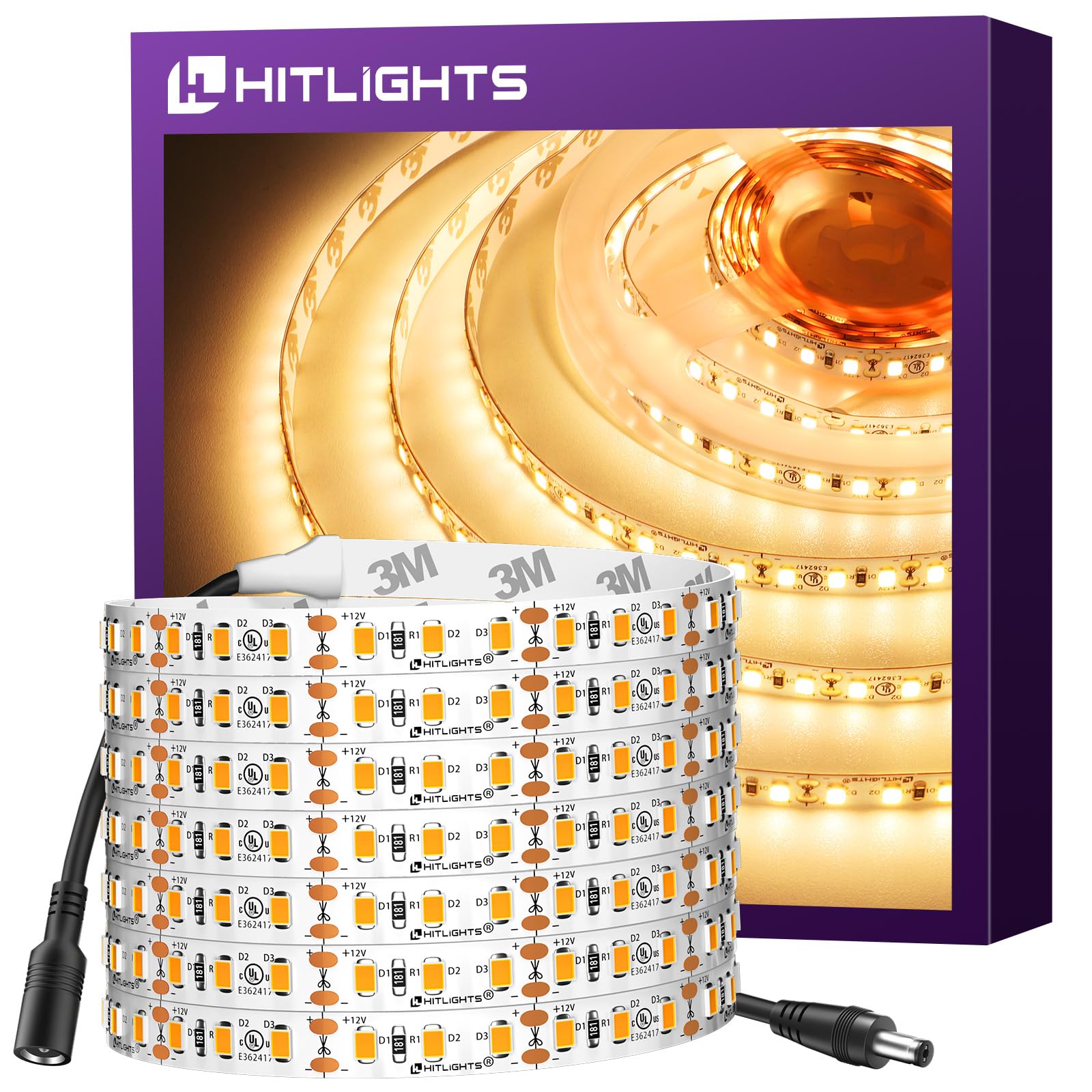 HitLights LED Strip Lights Warm White 3000K 16.4ft reel