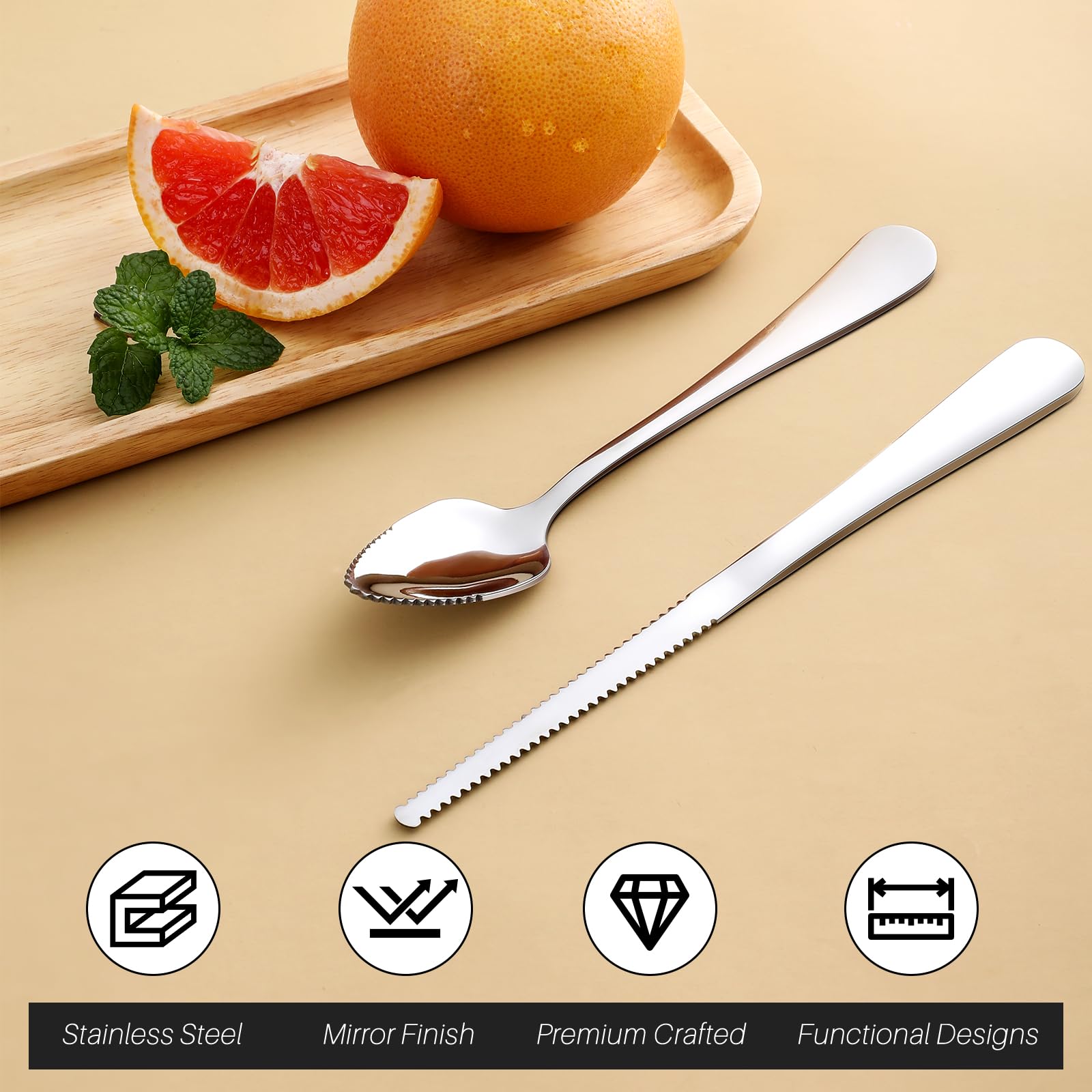 Hiware grapefruit spoons knife 18-8 stainless close up