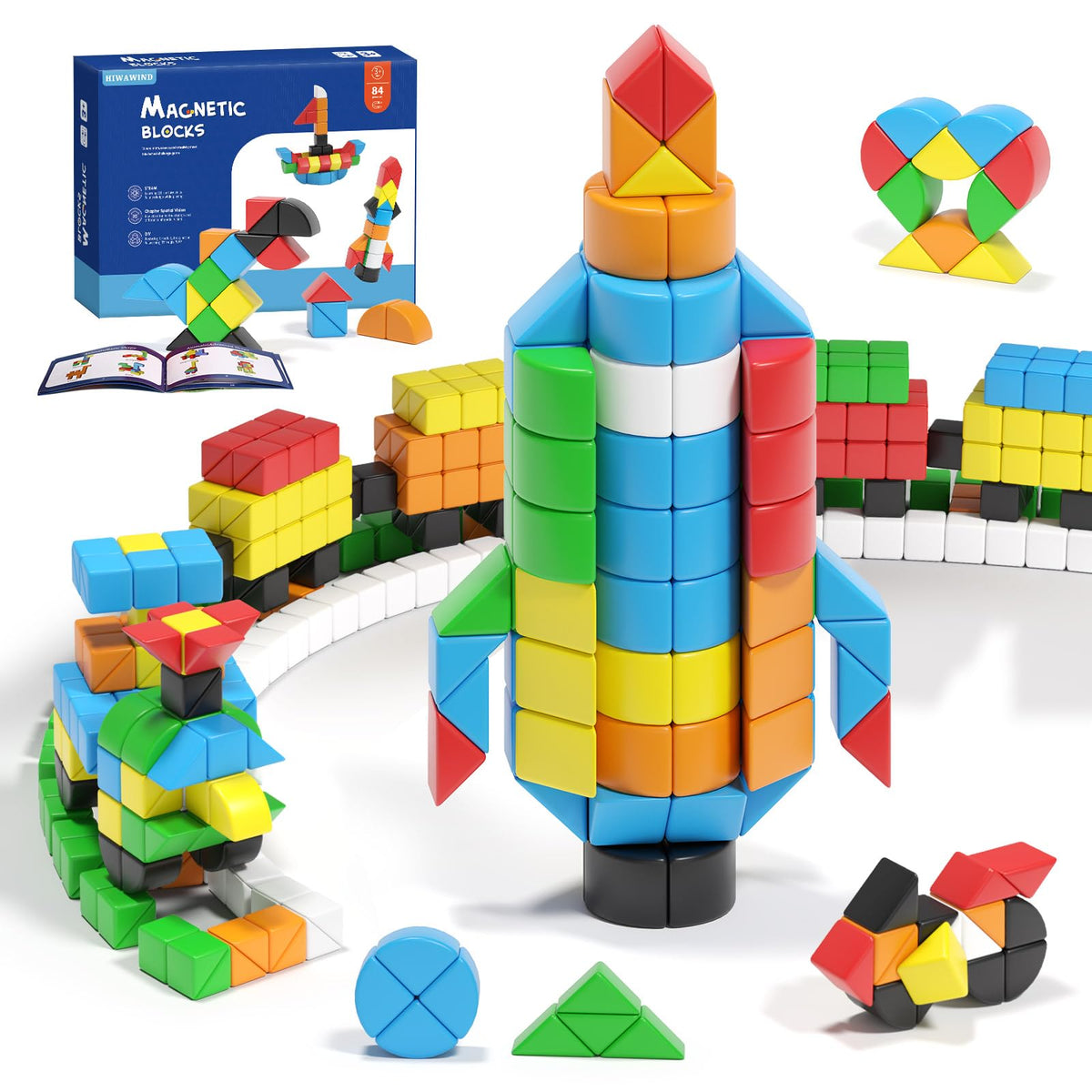 Hiwawind 84pcs Magnetic Blocks rainbow set product image