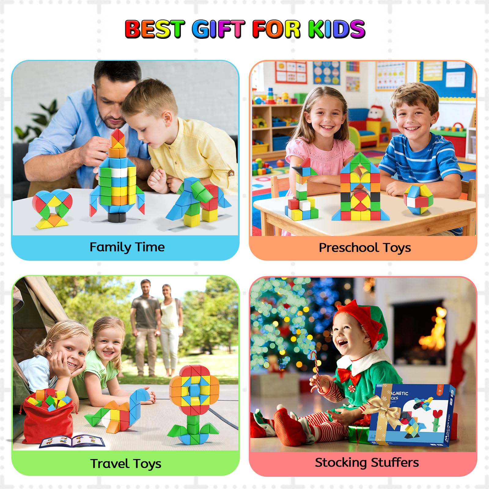 Gift-ready box of magnetic blocks for kids aged 4-8