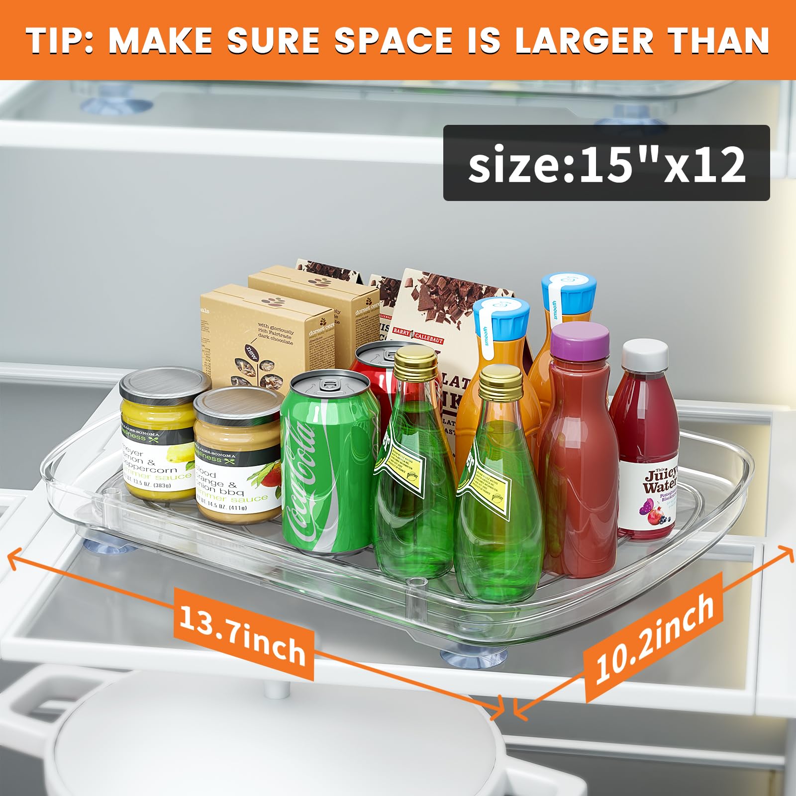 Rectangular fridge lazy susan turntable designed for cabinet and pantry