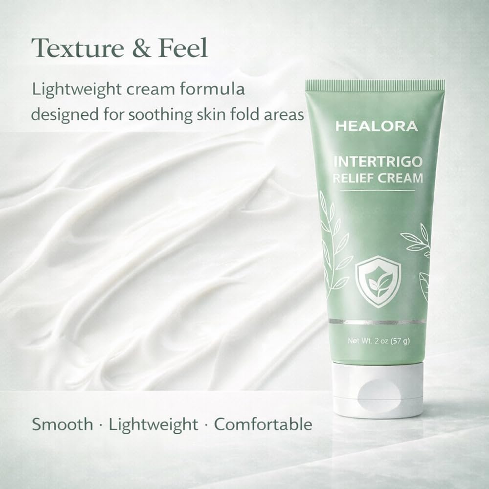 Target areas include skin folds such as under breasts and inner thighs