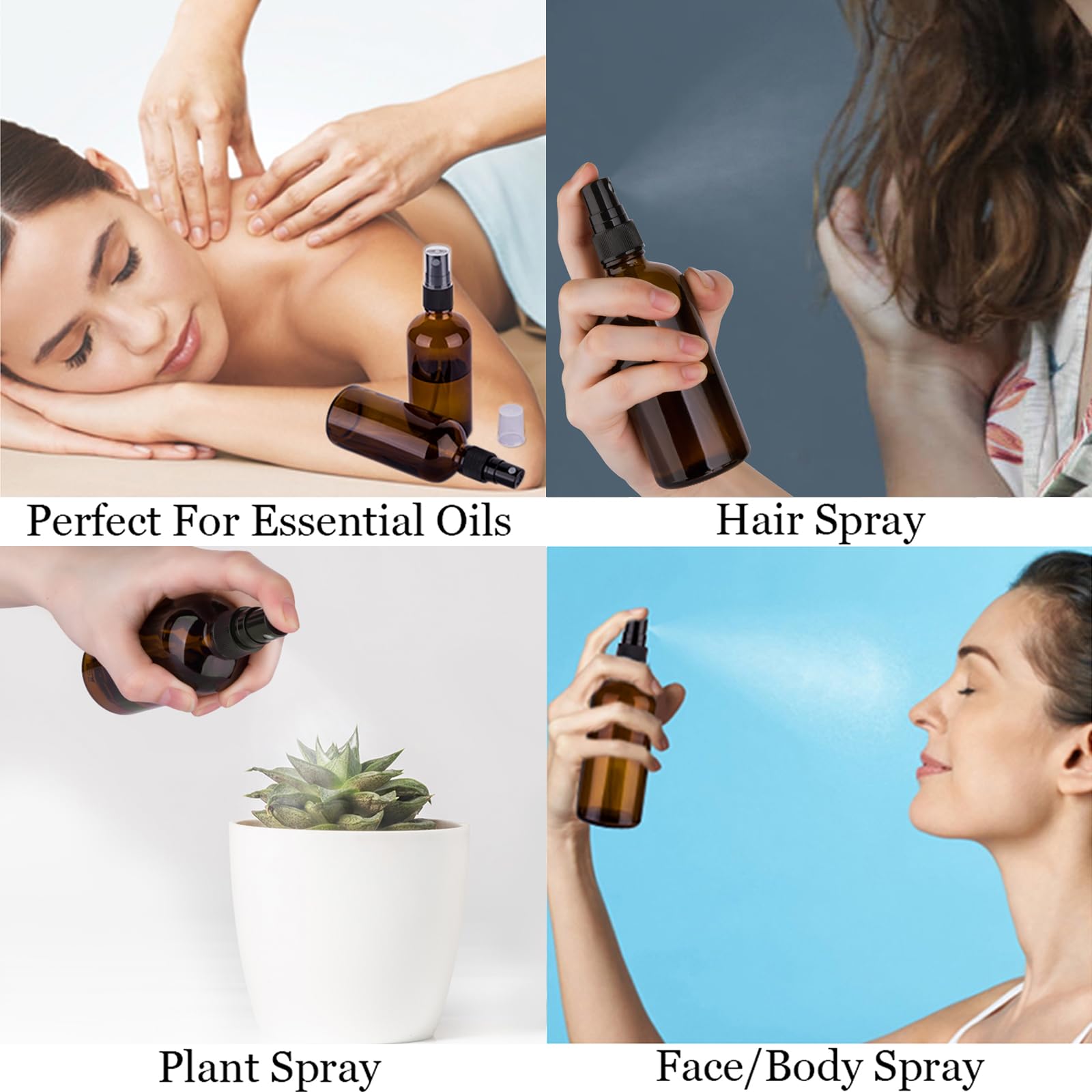 amber glass spray bottle kit with leak resistant closure