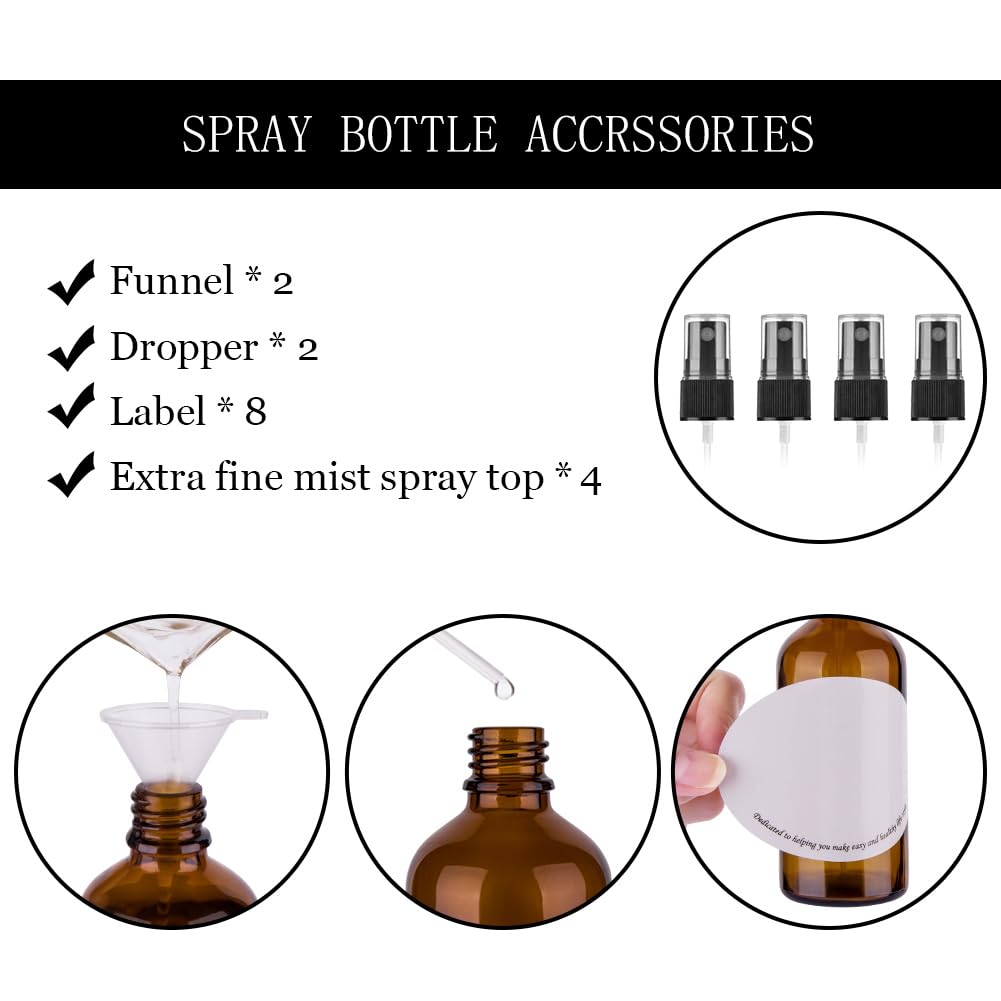 brown amber glass spray bottle with UV protection 4oz