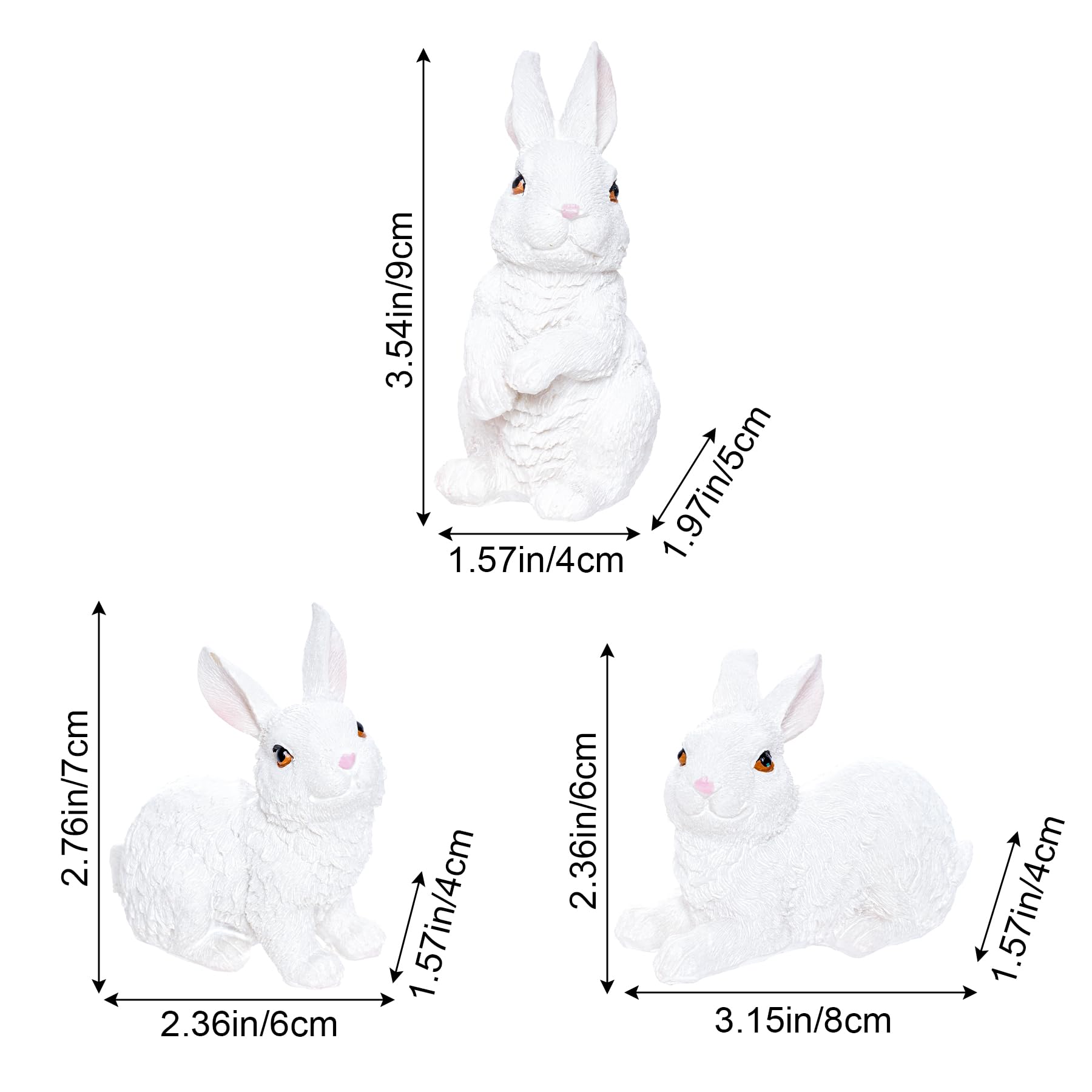 Three Easter Bunny Figurines prone crouching standing gestures for display