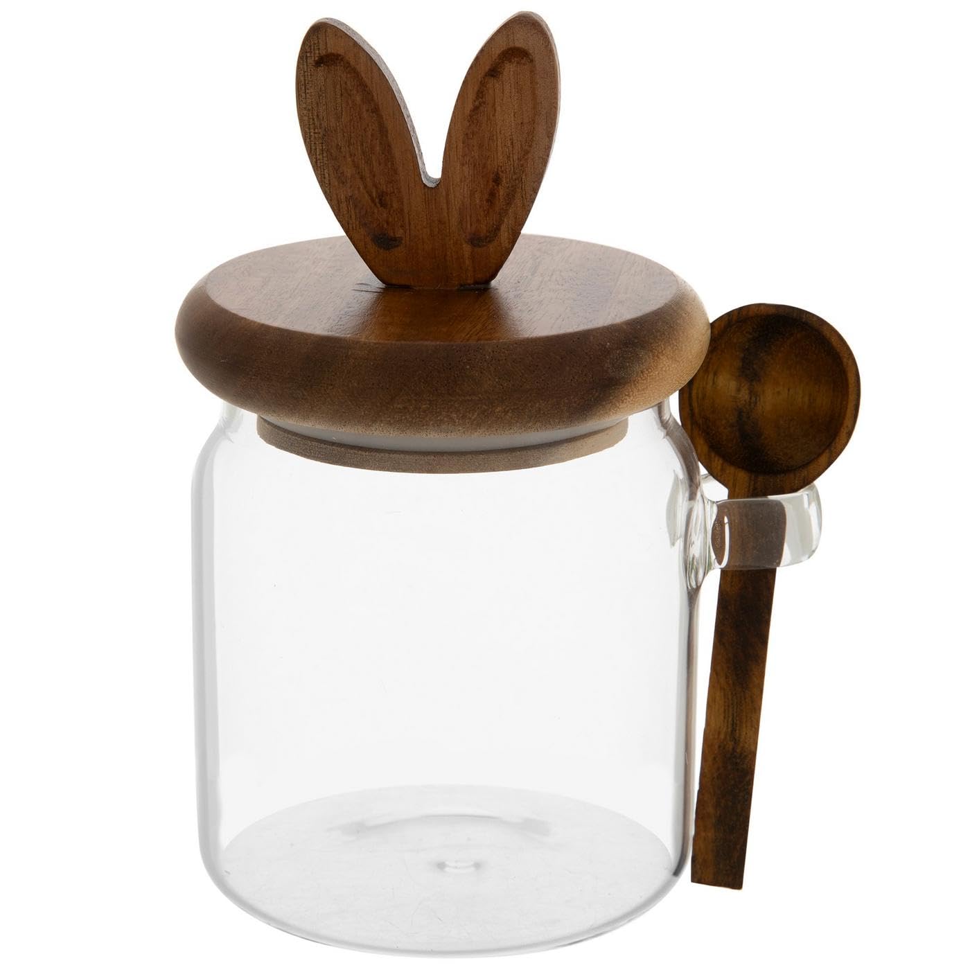 Hobby Lobby glass storage jar with wooden bunny lid and spoon