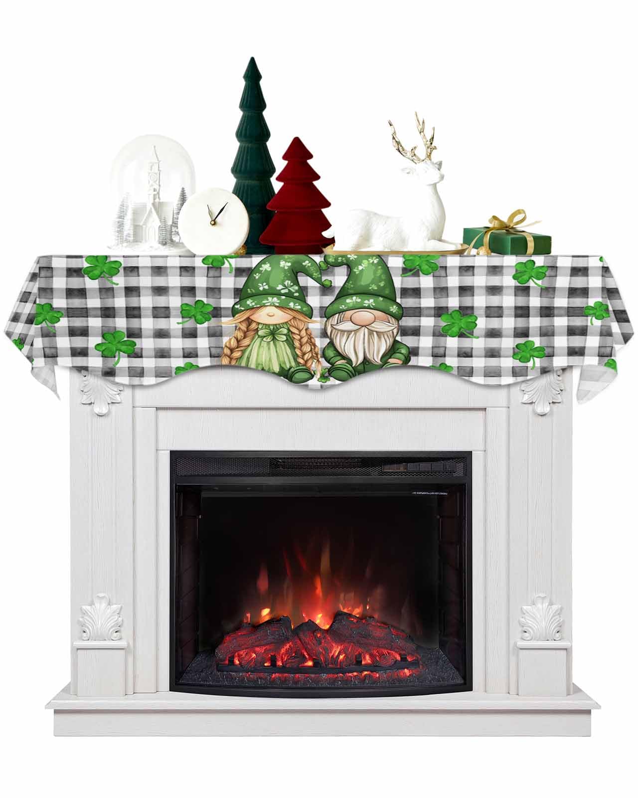 Hokiten Christmas Mantel Scarf with green gnomes design on fireplace mantel image