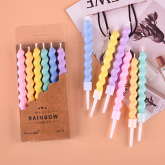 Cake candles rainbow colors with holders for celebrations