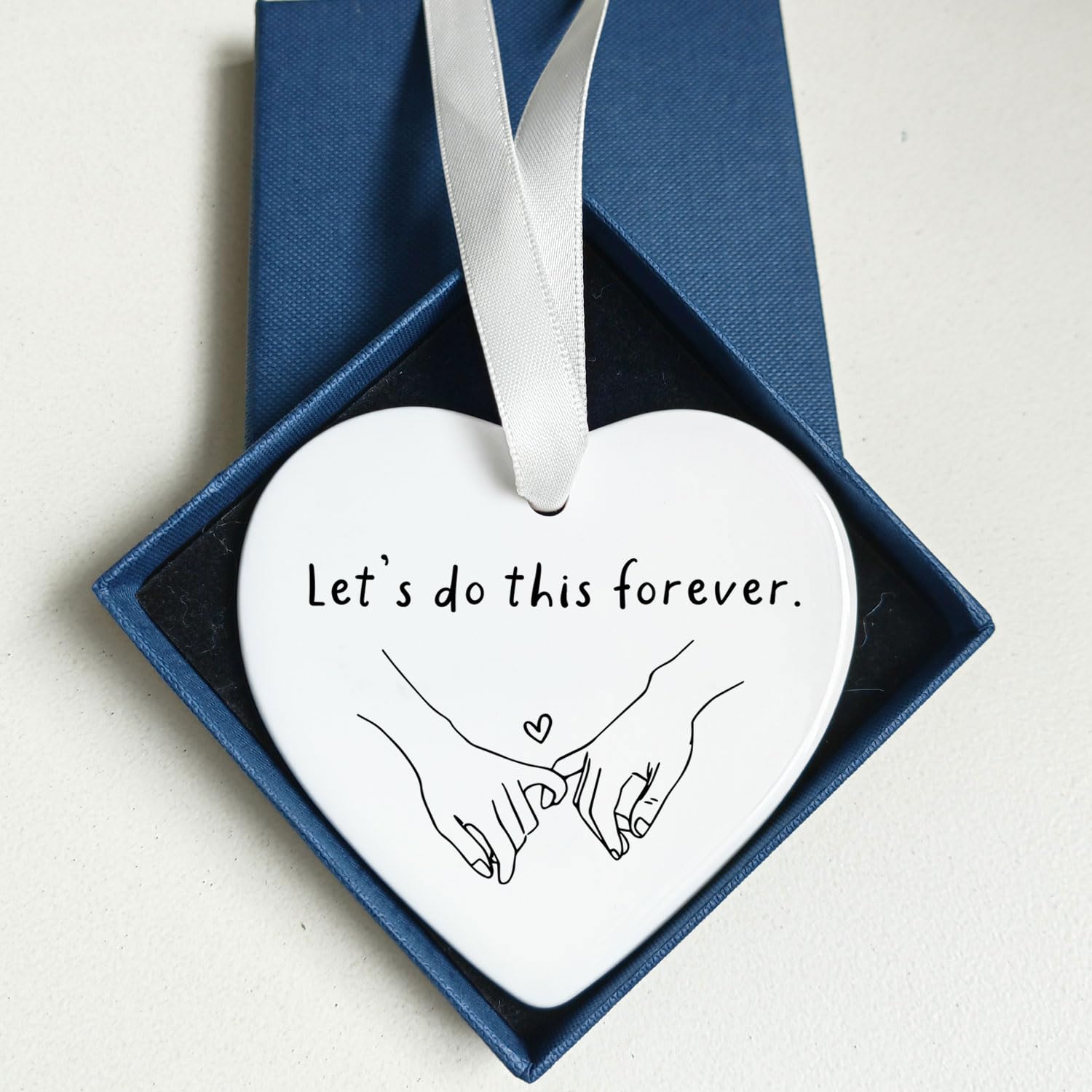 Holding Hands Flat Heart Ceramic with hanging string image