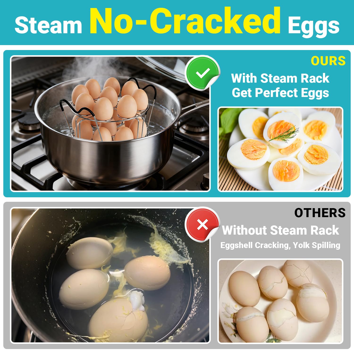 Holds 18 eggs on an 18-hole design for even steaming