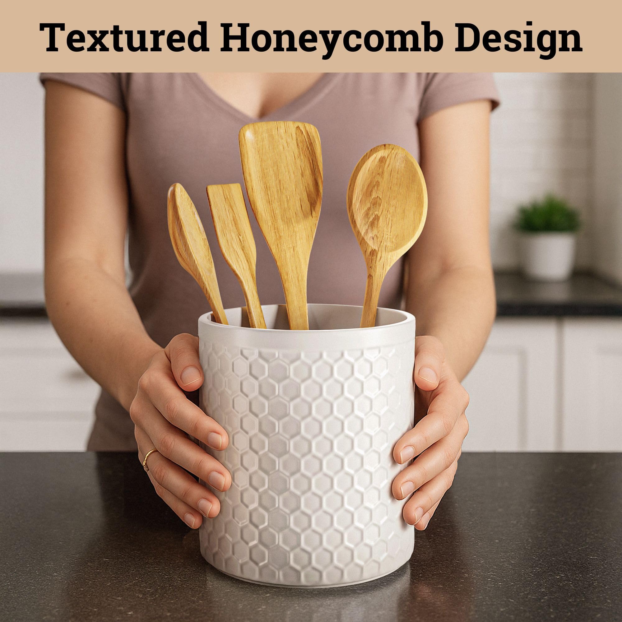 Thick-walled ceramic utensil holder for durability