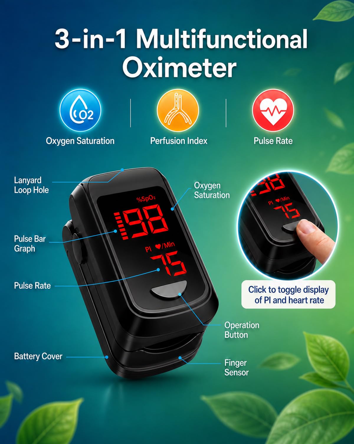 Box includes 2 AAA batteries for HOLFENRY oximeter