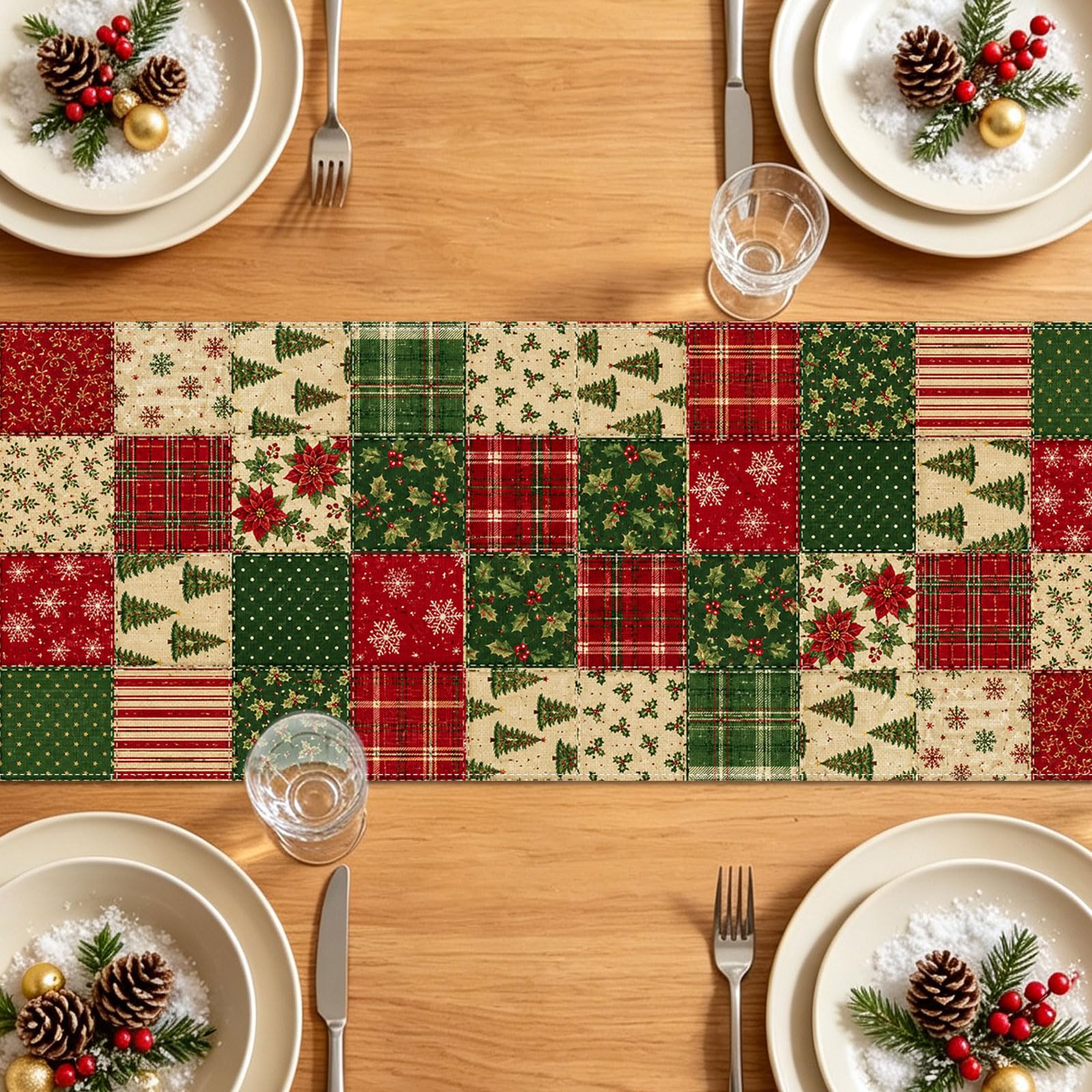 Gift-ready Hafangry patchwork table runner with festive style