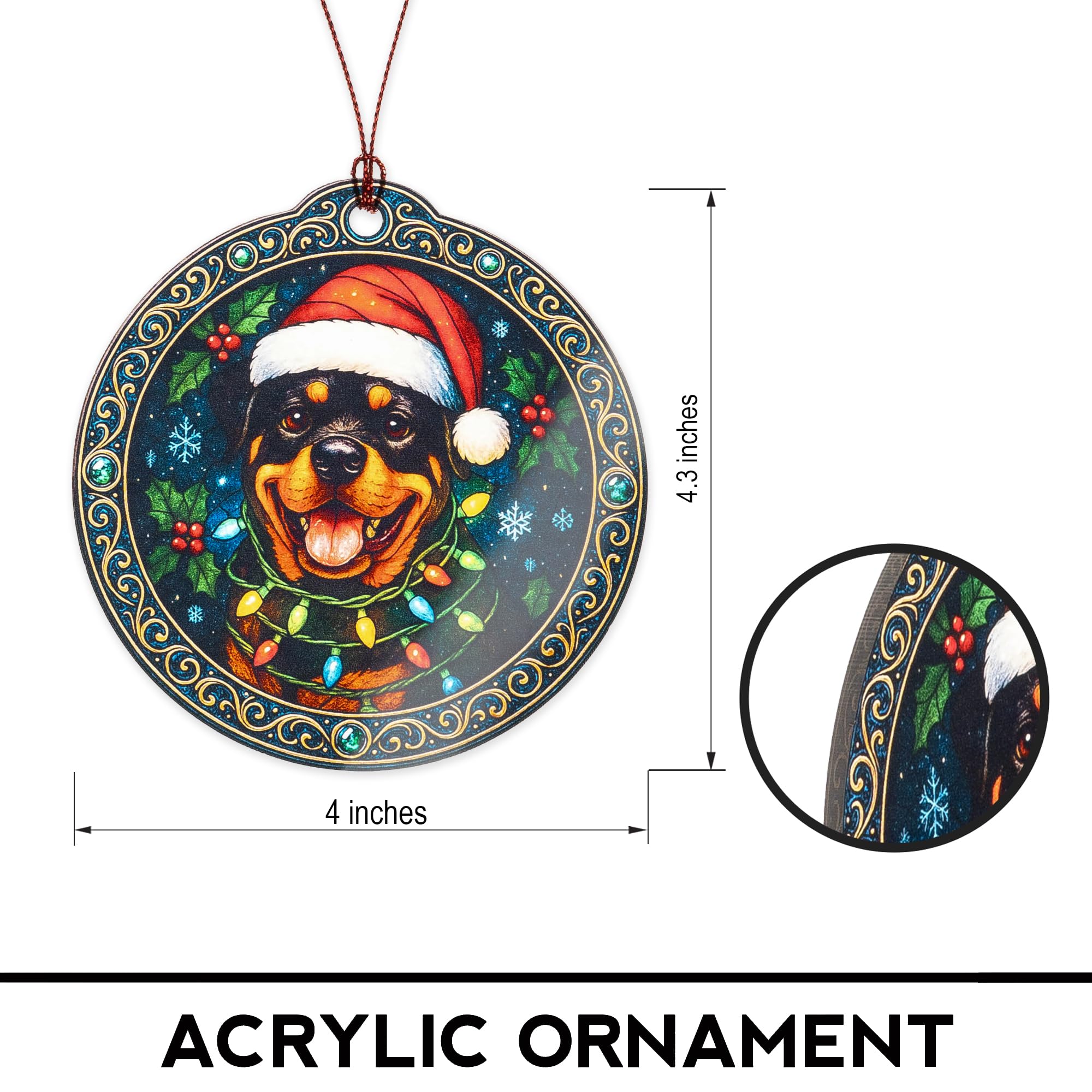 Holiday dog decor ornament with Santa hat design