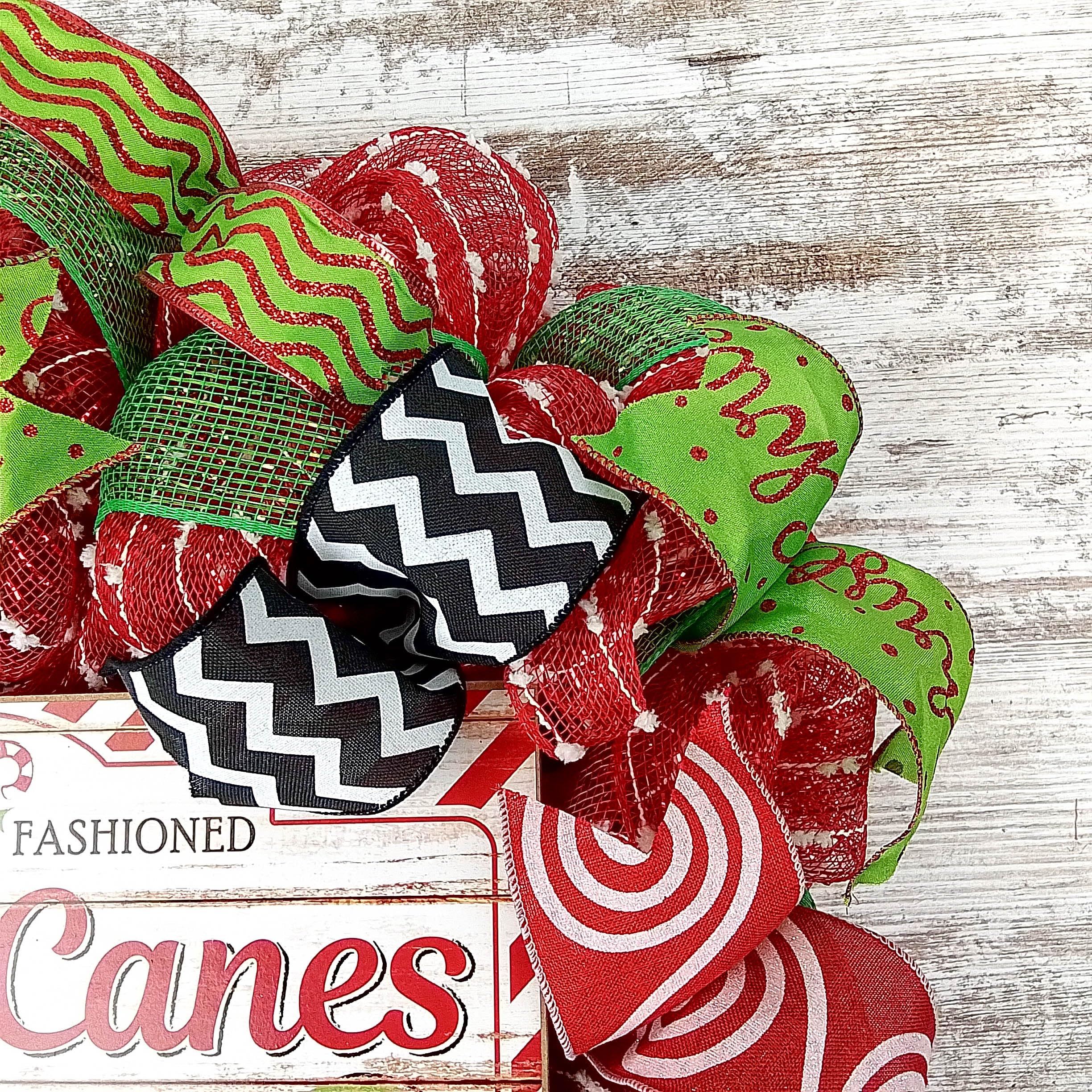 Candy cane themed wreath for front door decor