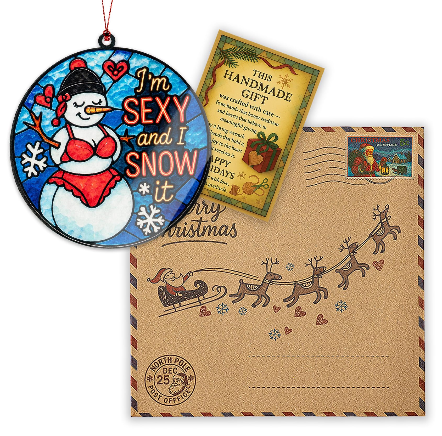 Holiday gag gift included with ornament packaging