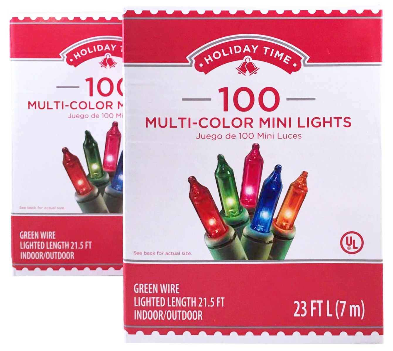 Holiday Time 100 Multi-Color Mini Lights green wire two-pack closeup