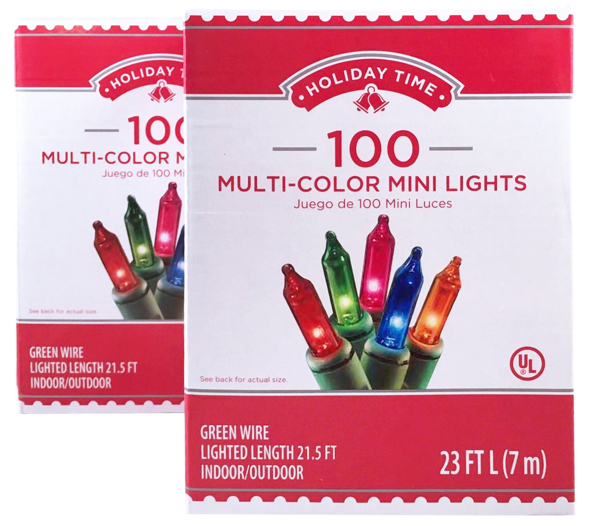 Holiday Time 100 Multi-Color Mini Lights green wire two-pack closeup
