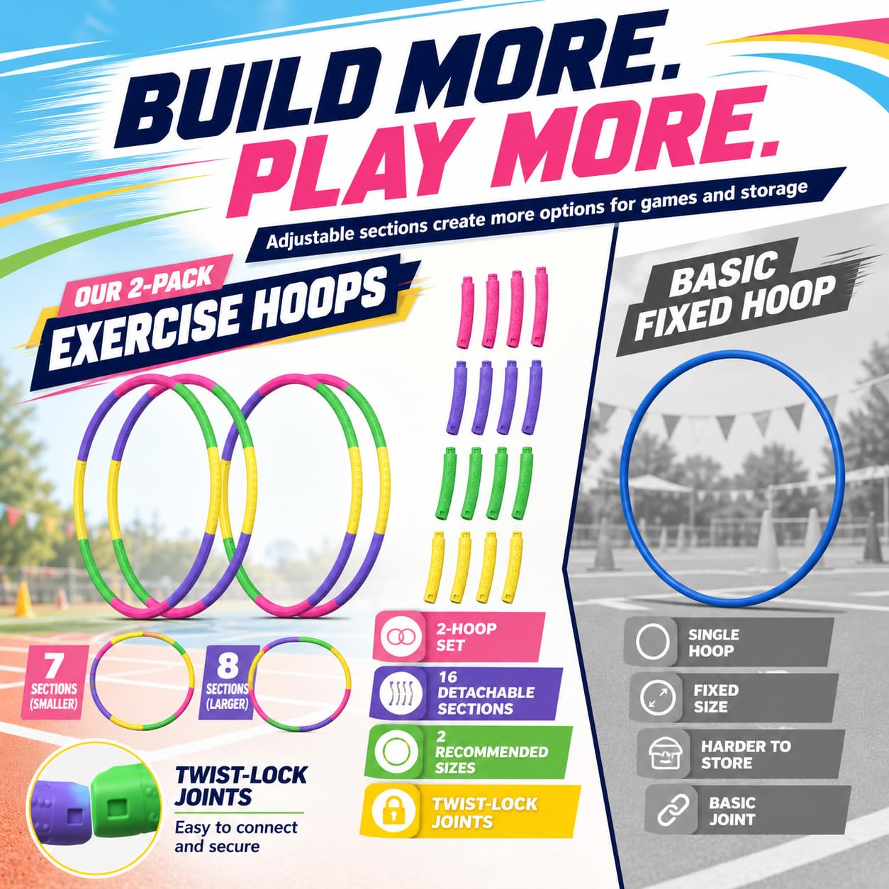 snap together color hoop for quick storage and setup