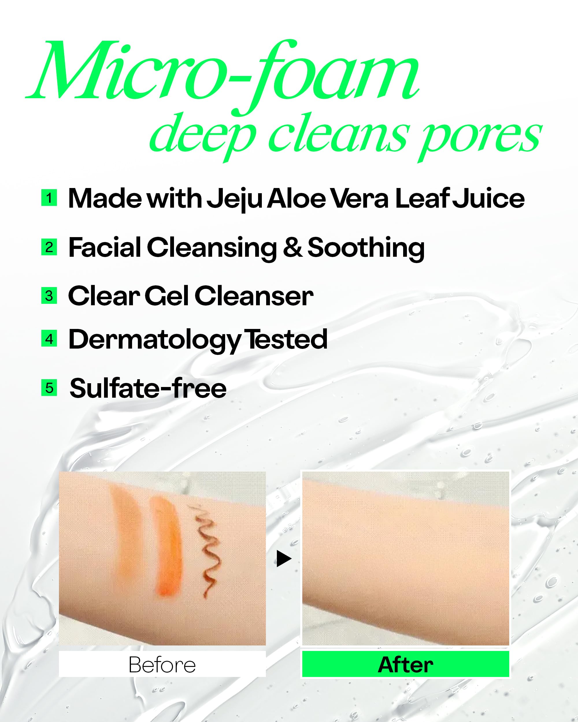 Gel to foam cleansing action lifting sebum