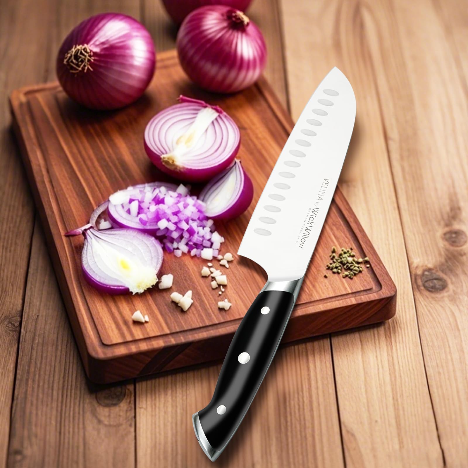 Hollow edge blade Santoku Knife Velina Series