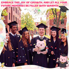 Hollowfly 2026 Graduation Pink Cat Plush Toy holding certificate