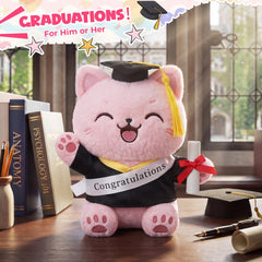 Hollowfly 2026 Graduation Pink Cat Plush Toy in graduation gown