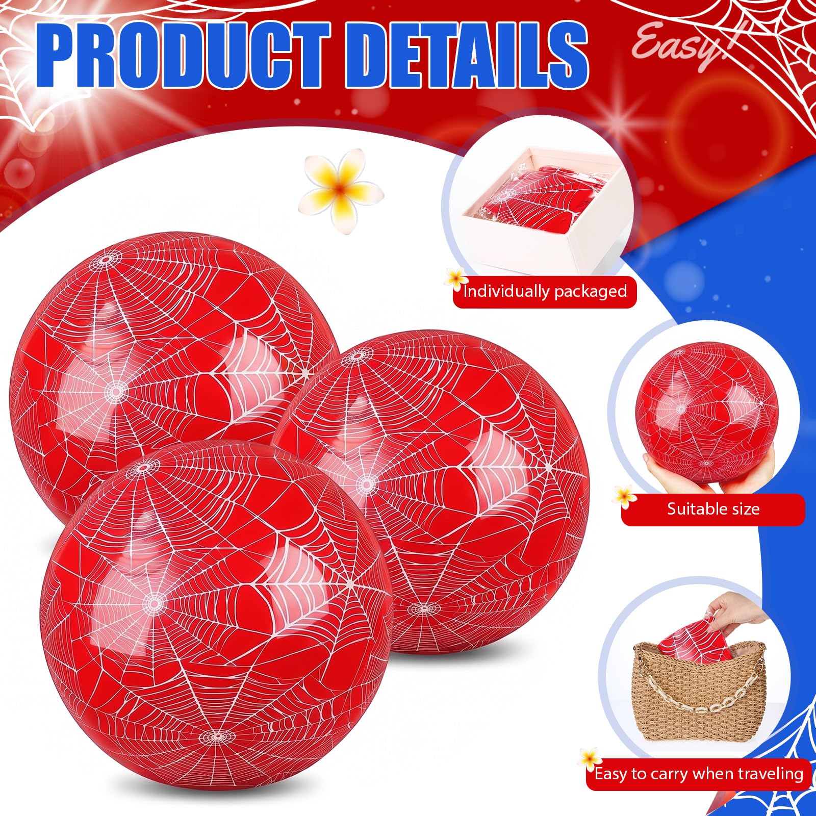 Red spider web pattern beach ball by Hollowfly included in 12 pack