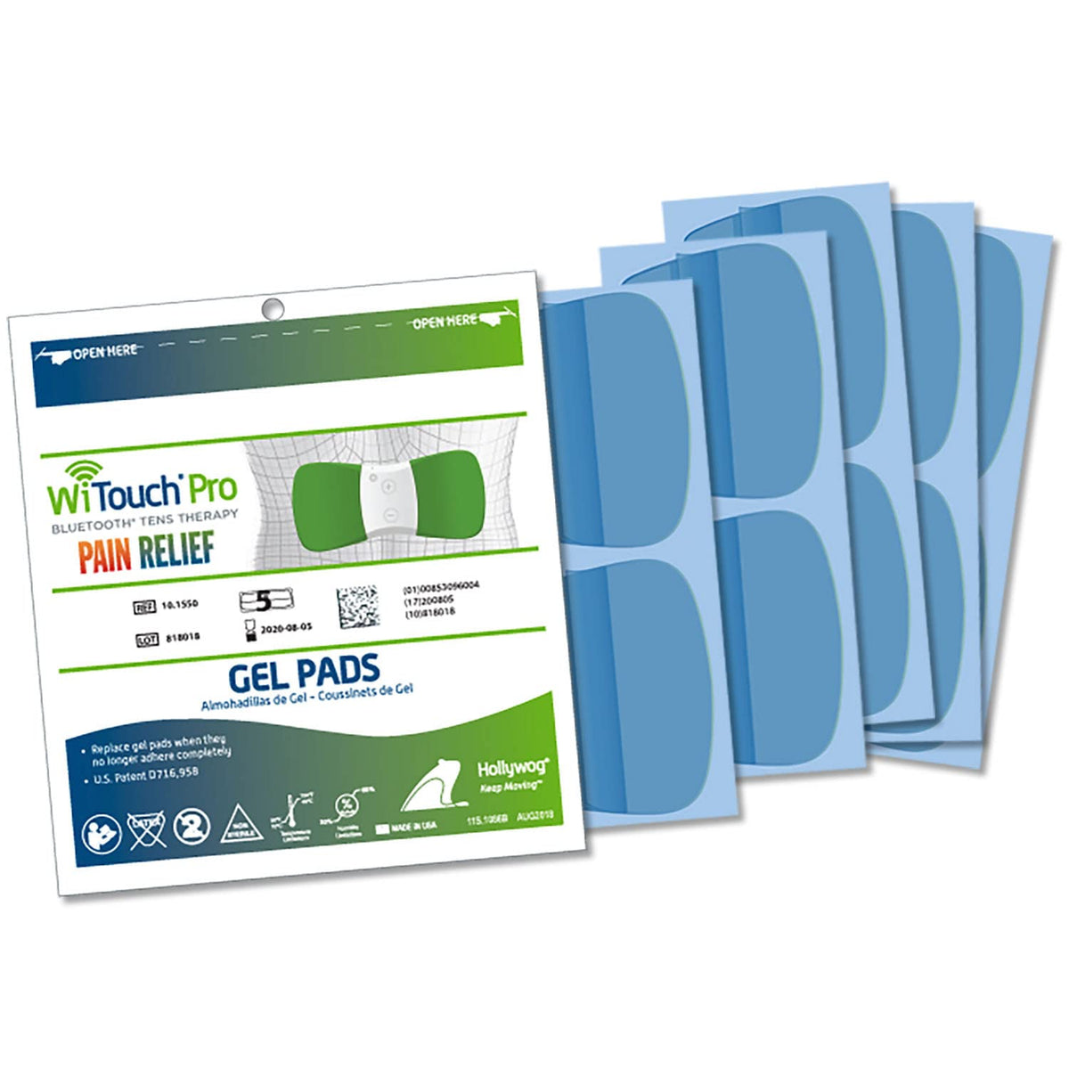 Hollywog TENS unit replacement gel pads 10-pack in resealable packaging